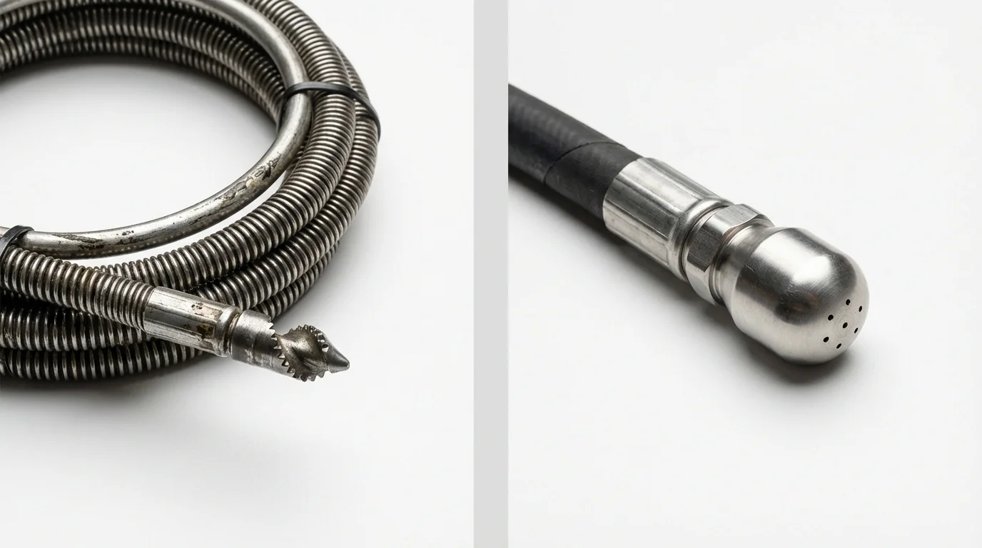 Drain snake cable and hydro jetting nozzle used for drain cleaning in Lakeview, MI