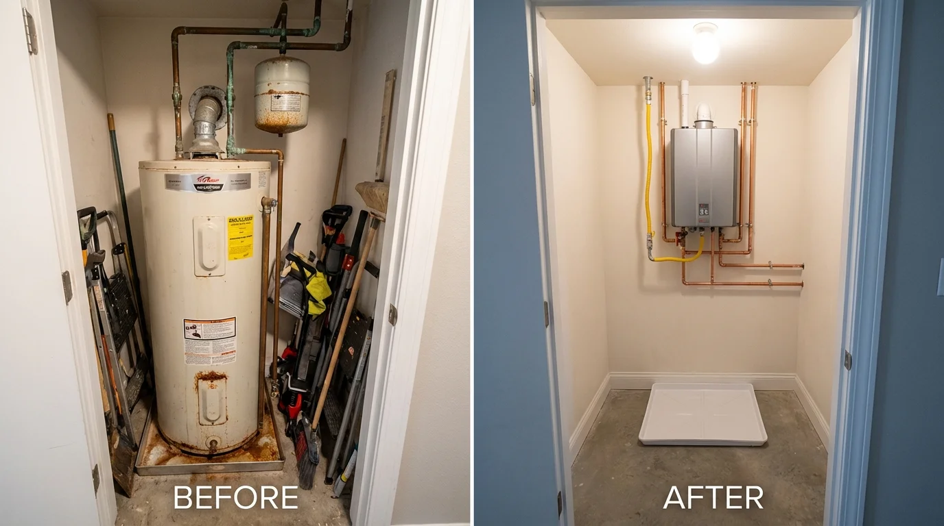 Tank water heater versus wall-mounted tankless unit comparison for Lakeview, MI homeowners